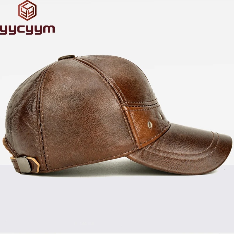 New 2024 Man High Quality Real Leather Baseball Caps Male Casual Cowhide Belt Ear Warm 56-60cm Adjustable Sprot Flight Hats