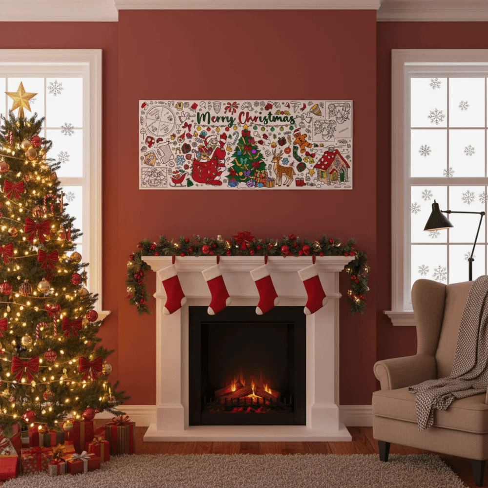Cute Large Christmas Coloring Poster for Kids Drawing Paper DIY Xmas Coloring Banner Doodle Tablecloth Kids Christmas Gifts