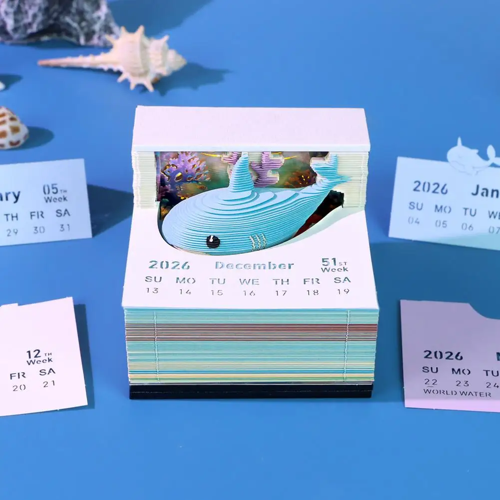 

Календарь на 2026 год, резьба по бумаге в виде акулы, 3D блокнот, живописный декор, пятно, милая тема, ночной сувенир, подарок, морские водоросли, рыба, свет, подводный M6J7