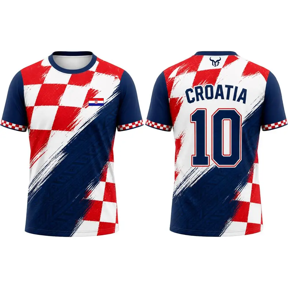 2026 New Croatia Flag Printed T-shirt Outdoor Sports Breathable Quick-Drying Jersey Men's Women's Casual Football Training Tee - view 4