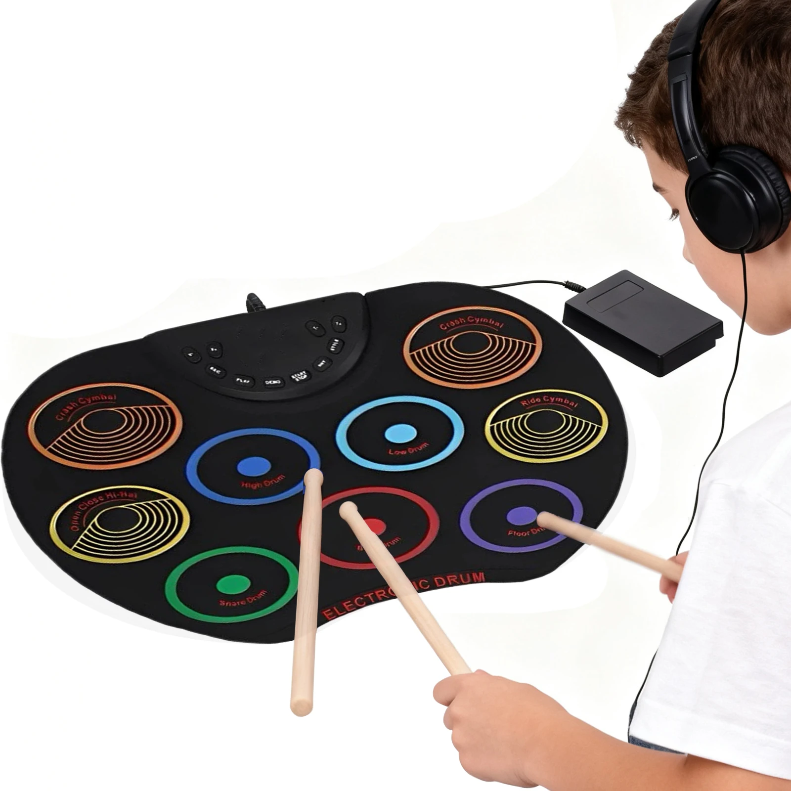 Electronic Drum Set with USB Cable Portable Colored Hand Rolled Drum Pad Multi-Purpose Electric Drum Pad Gift for Music Lover