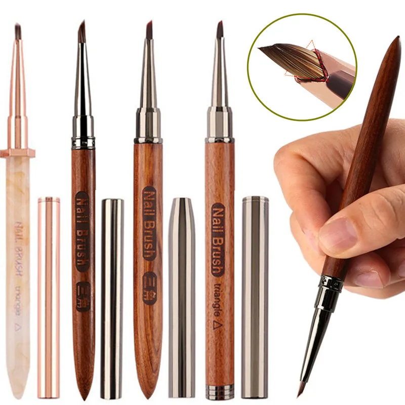 Brosse à ongles triangulaire en forme de pétale, 4 styles, acrylique, pour Nail Art, rayures, grille, peinture de fleurs, stylo de dessin, outils de manucure
