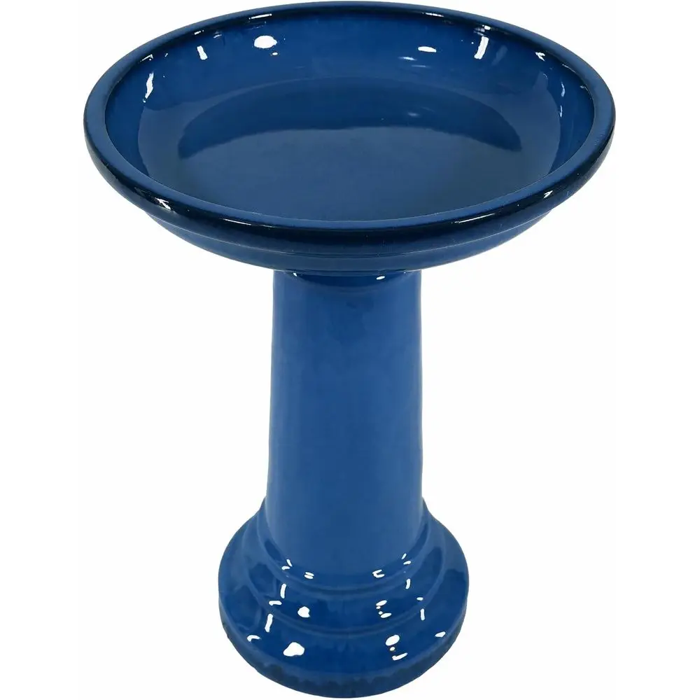 Smart r Aviatra Outdoor Ceic Birdbath with Pedestal Stand and Glossy inish, Elegant Traditional Birdbath or Garden, Blue