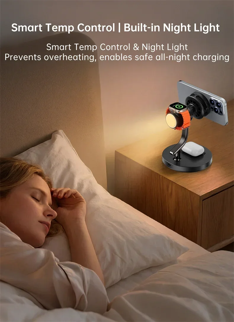 Qi2 25W TEC Kühlventilator Nachtlicht Magnetische Kabellose Ladestation für iPhone 17 Pro Max Samsung Apple Watch 2-8 SE Airpods Pro – Detail 8