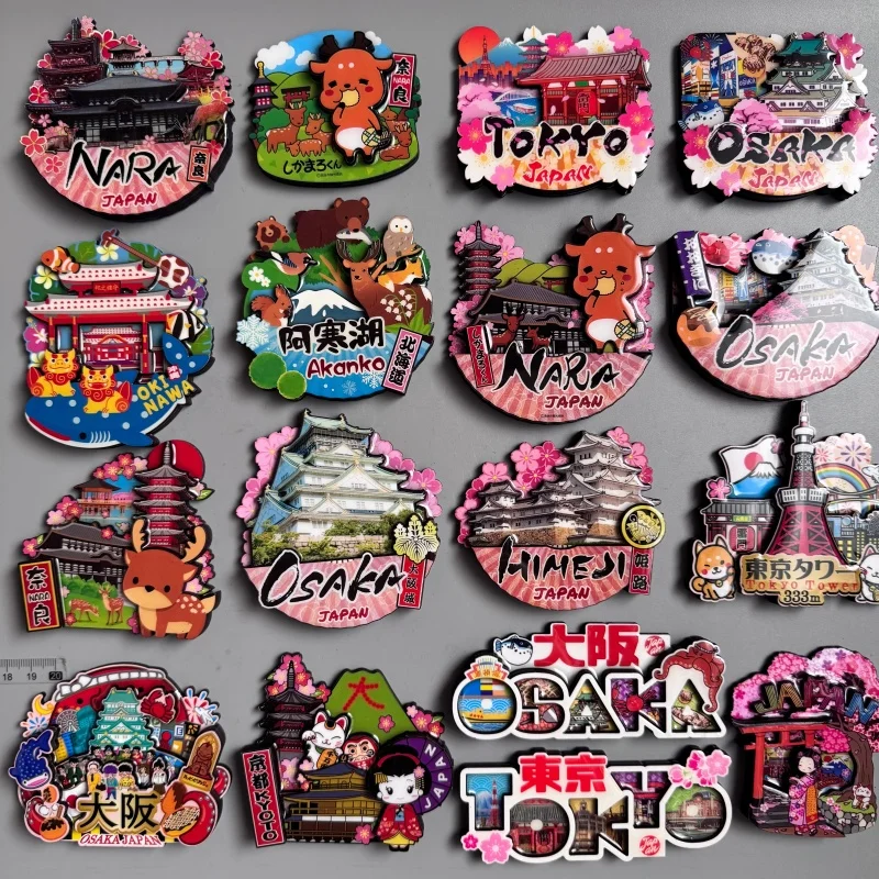 Japanese Tourism Wooden Fridge Magnet Japan Tourist Souvenir Nara Tokyo Tower  OSAKA Kyoto Mount Fuji's Cherry Blossoms Sticker