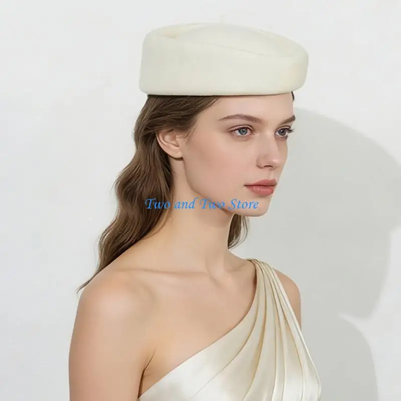 

HX6F Elegant Wool Airline Stewardess Cap Flexible Design Pillbox Hat For Women Uniform Business Trip And Casual Everyday Wear