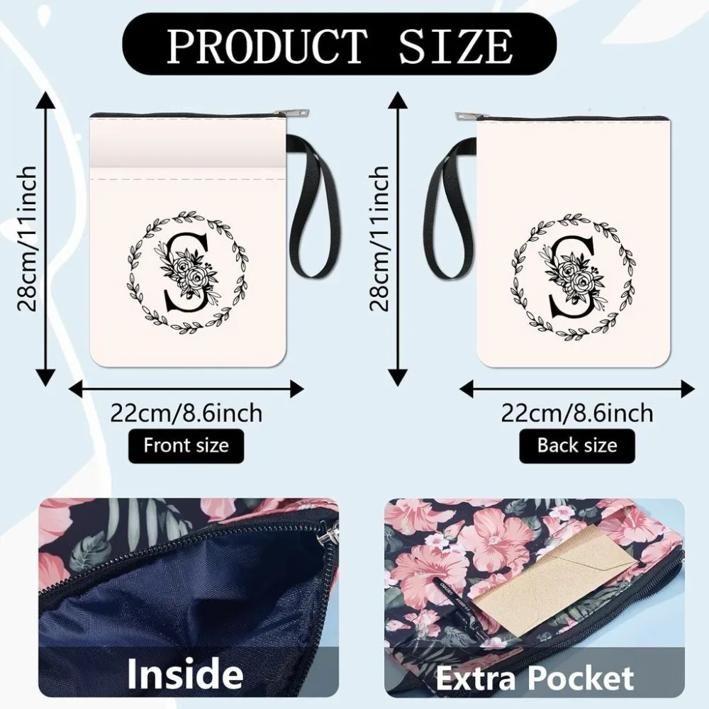 Letter S Book Covers Flower Book Sleeve White Book Protector for Paperbacks Washable Fabric Cloth Book Cover with Zipper Pocket