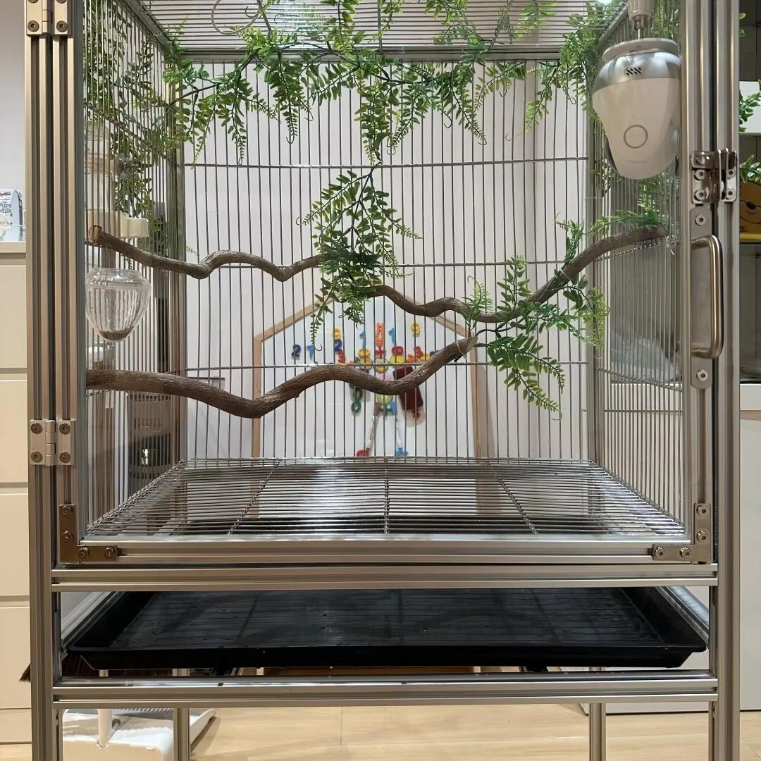 Custom Lightweight Aluminum Birds Cage Large With Artificial Tree And Integrated Camera Premium Aviary With Feeder Accessories