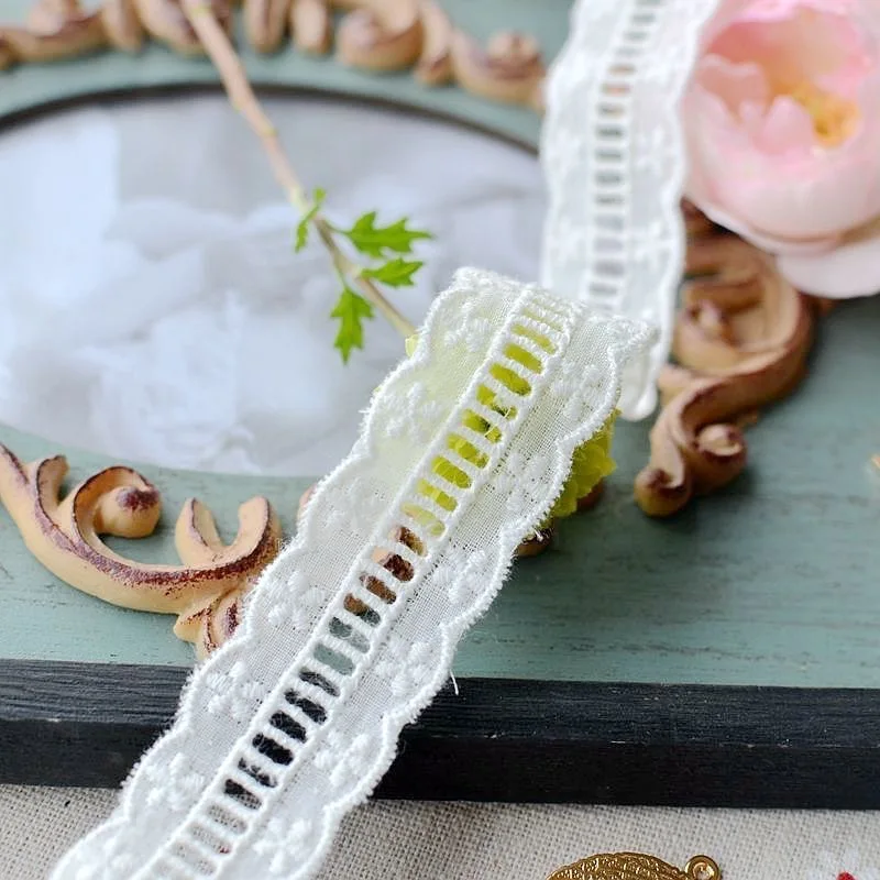 2Size Pure Cotton Embroidery Bud Silk Sponge Ribbon White Dress Sewing Collar Decoration Manual DIY Lace Material