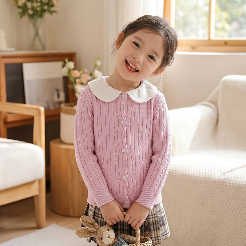 18M-9Y Children's Cardigan 2026 New Spring Kids Sweater Korean Boys Clothes Solid Color Retro Thin Girls Knitwear Tops