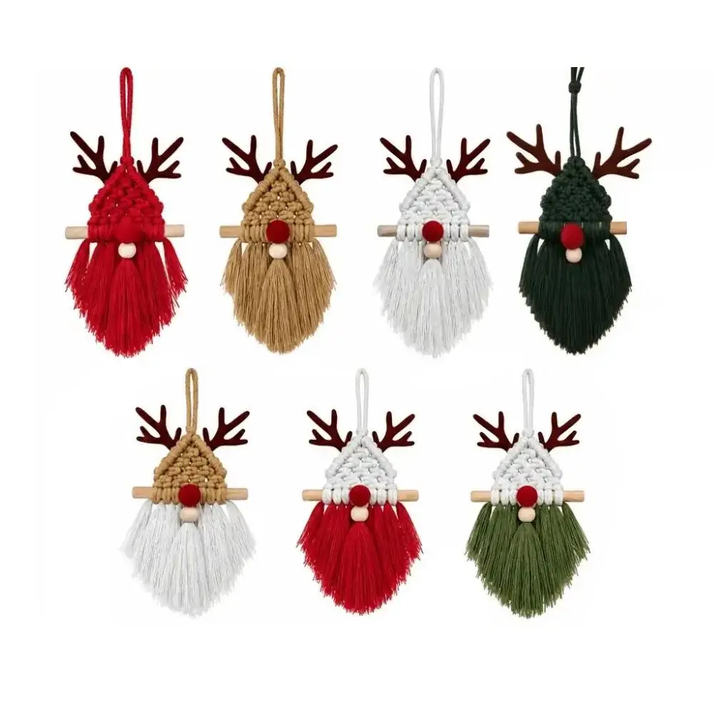 Macrame Festival Elk Pendant Faceless Old Man Antler Detail Christmas Hanging Ornament 10x16cm Faceless Man Pendant