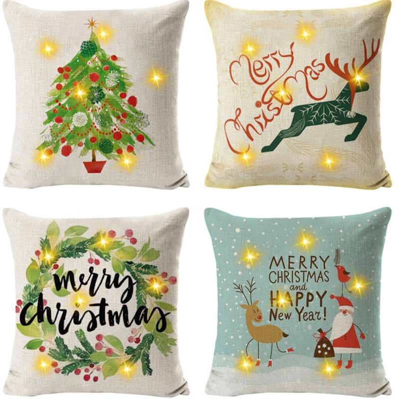 

Christmas Light Pillow Covers Pillow Throw Xmas Pillow Case with Led Lights Sofa Back Throw Cushion Cover for Home party decor