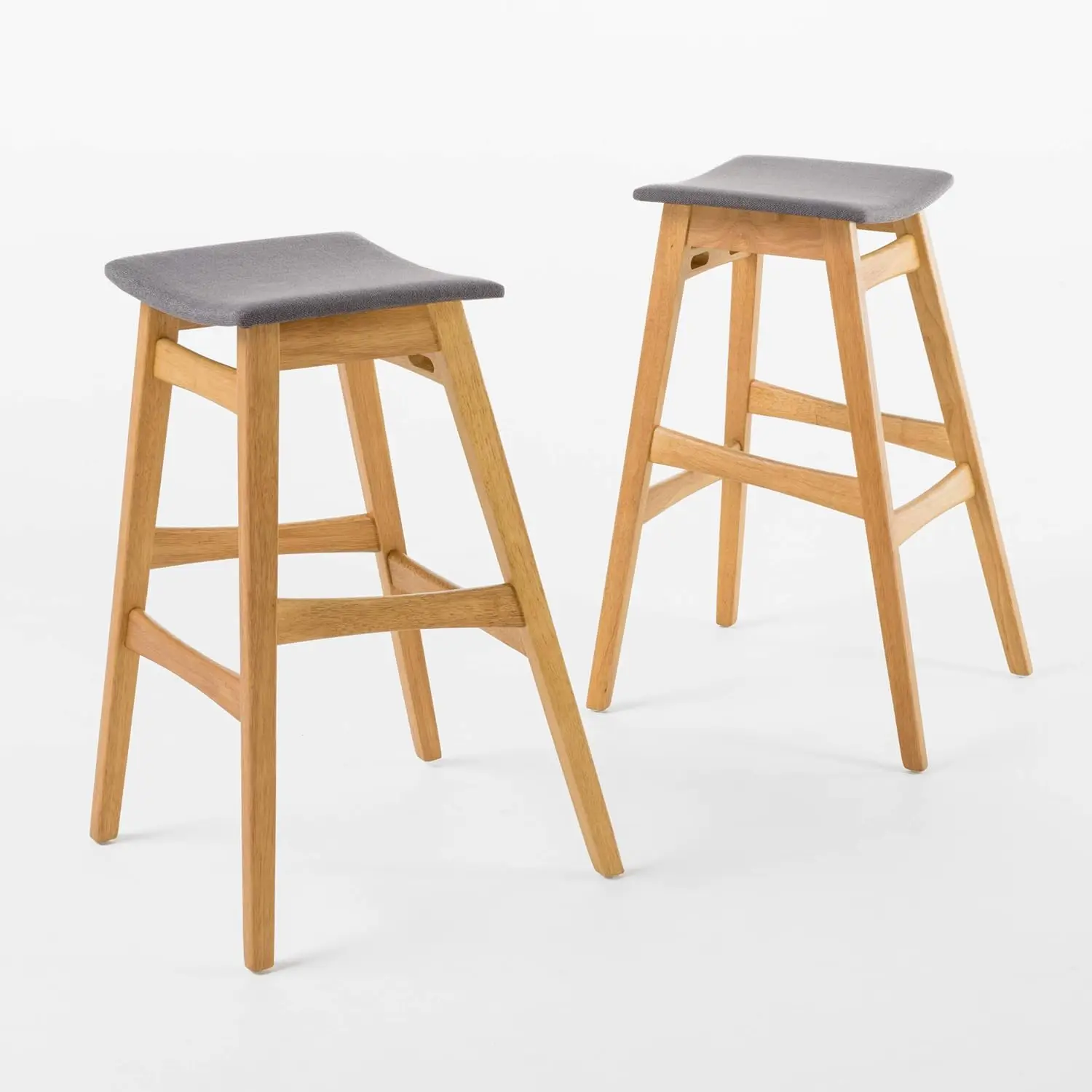 

Emmaline Fabric / Oak Finish Bar Stools, 2-Pcs Set, Dark Grey