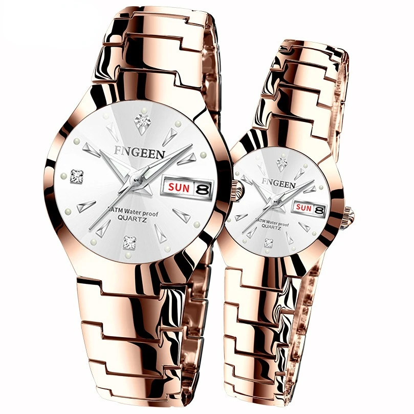 Conjuntos de Relojes Para Ella y él, relojes de pulsera de acero inoxidable para hombre y mujer, regalos de pareja para amantes, reloj Masculino de