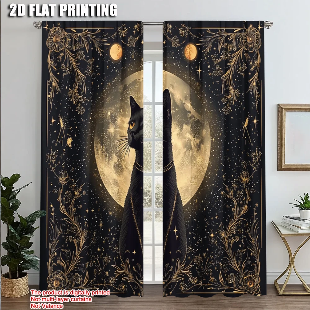 

2pcs, Popular Curtains 2D print Cat Versatile Fabric (without rod) Decorations For Home Use for Bedroom & Living Room Decor