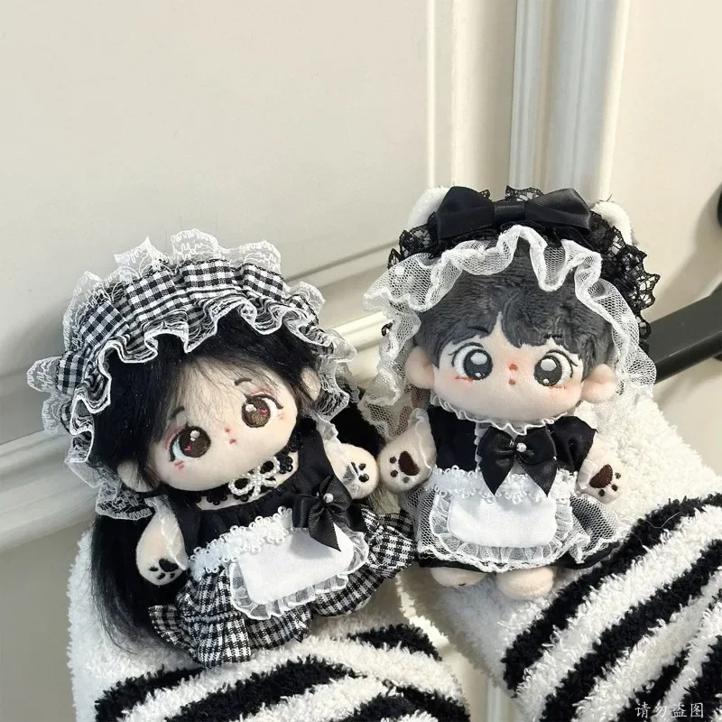 10cm baby clothes maid outfit cotton doll cute lace black and white maid uniform headband dress bib set