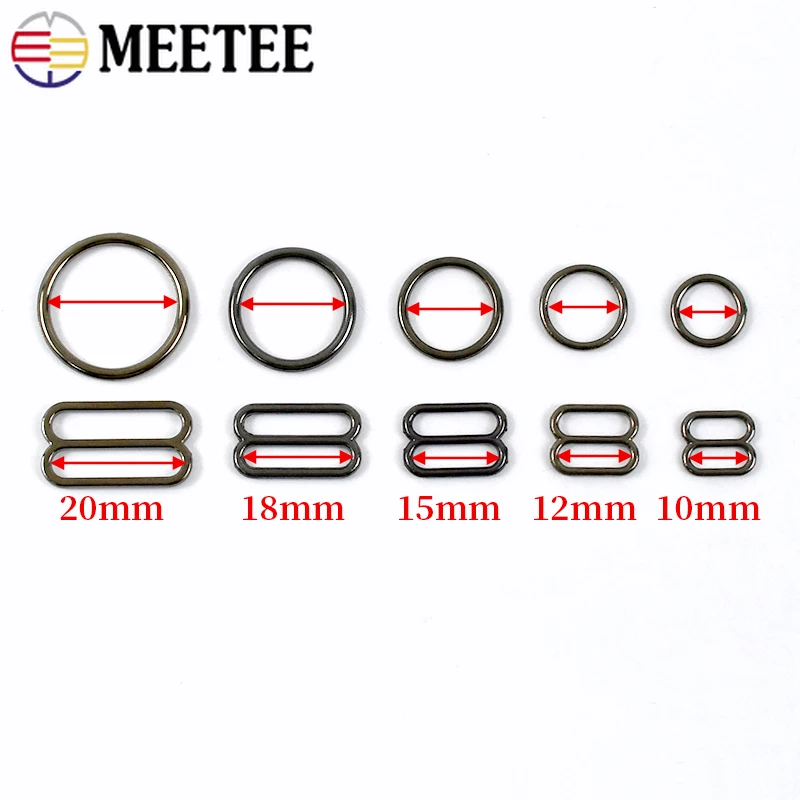 Meetee 100Sets 6-20mm Bra Rings Metal Buckle Underwear Bikini Adjust Slider Clasp Strap Connector O Ring Hook Sewing Accessories