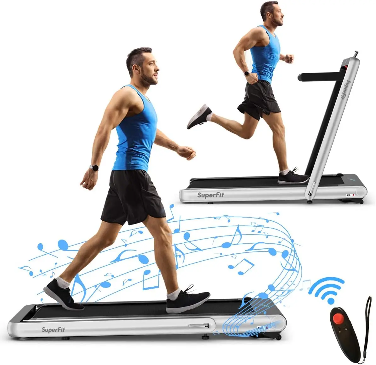 2-in-1 Folding Electric Treadmill, 4.75HP Under Desk Treadmill with LED Touch Screen, APP Control, Bluetooth Speaker, Remote Control, Walking and Jogging Machine for Home Office Use