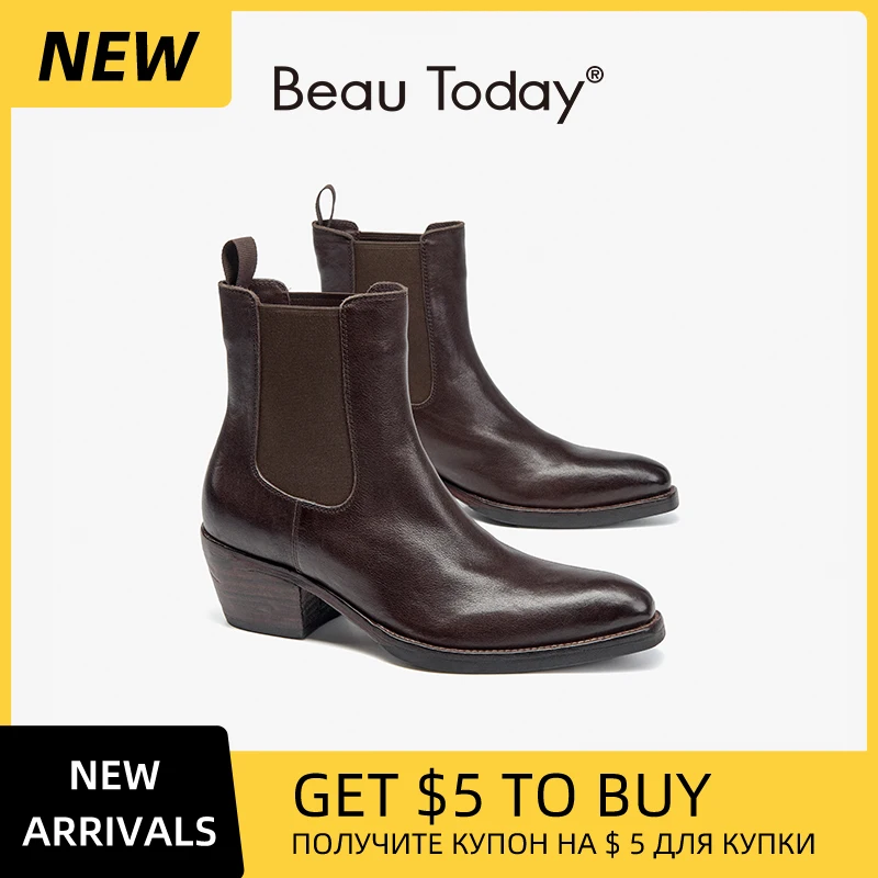 

BEAUTODAY Ботинки «Челси», женские кожаные ботильоны в стиле ретро с острым носком и эластичной лентой, туфли на высоком каблуке ручной работы 03964