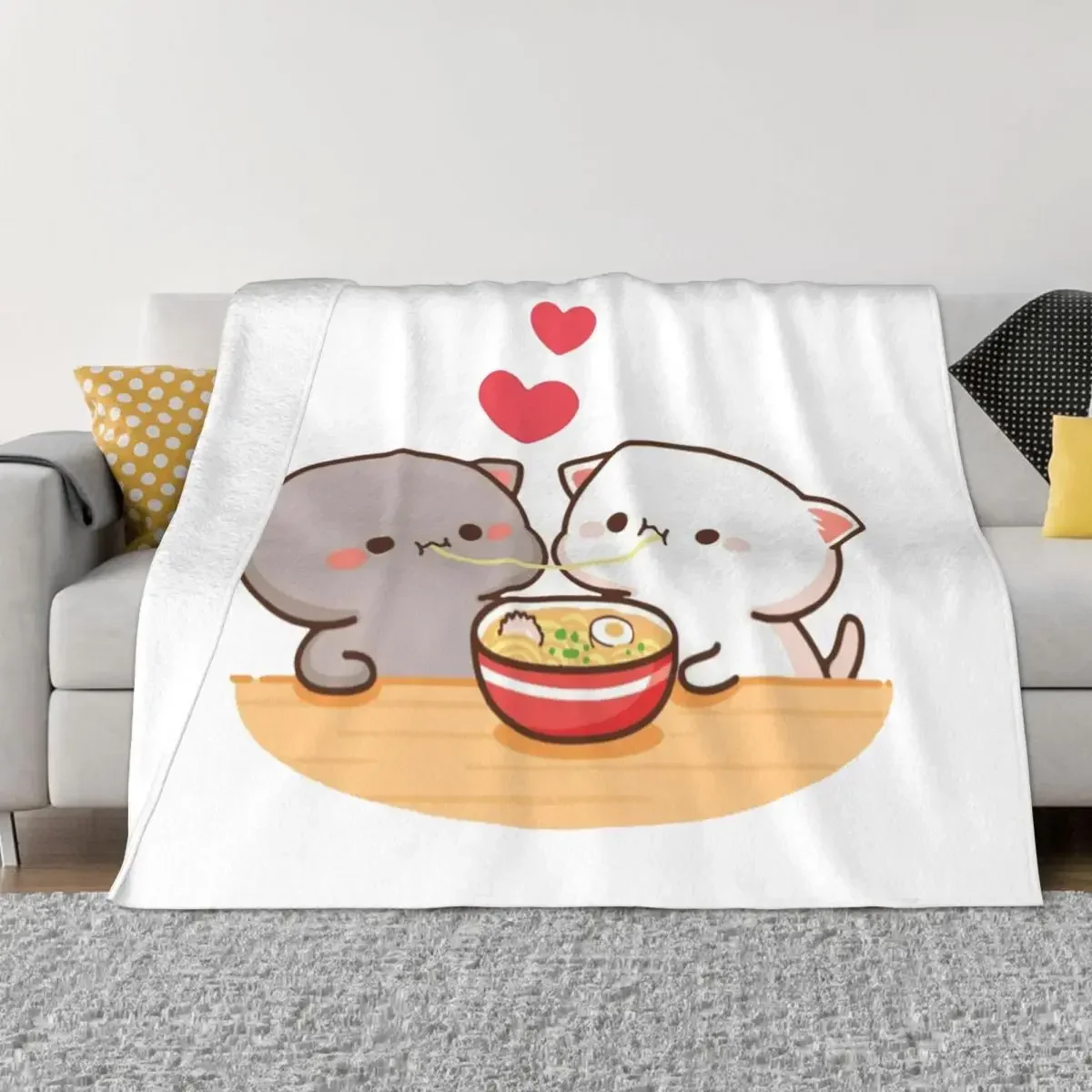 Cute Peach And Goma Blanket Mocha Mochi Cartoon Cat Flannel Novelty Breathable Throw Blankets for Bedspread Decoration