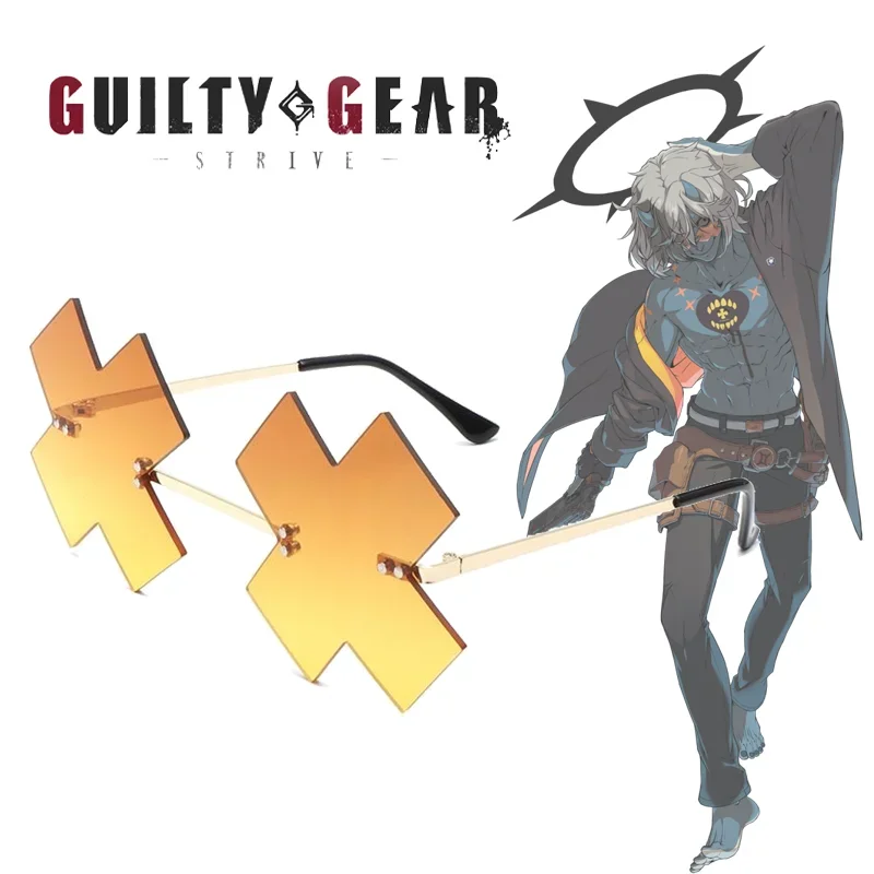 

Game Guilty Gear Happy Chaos Cosplay Unisex Glasses Alloy Frame Golden Gradient Sunglasses Eyewear Halloween Carnival Prop