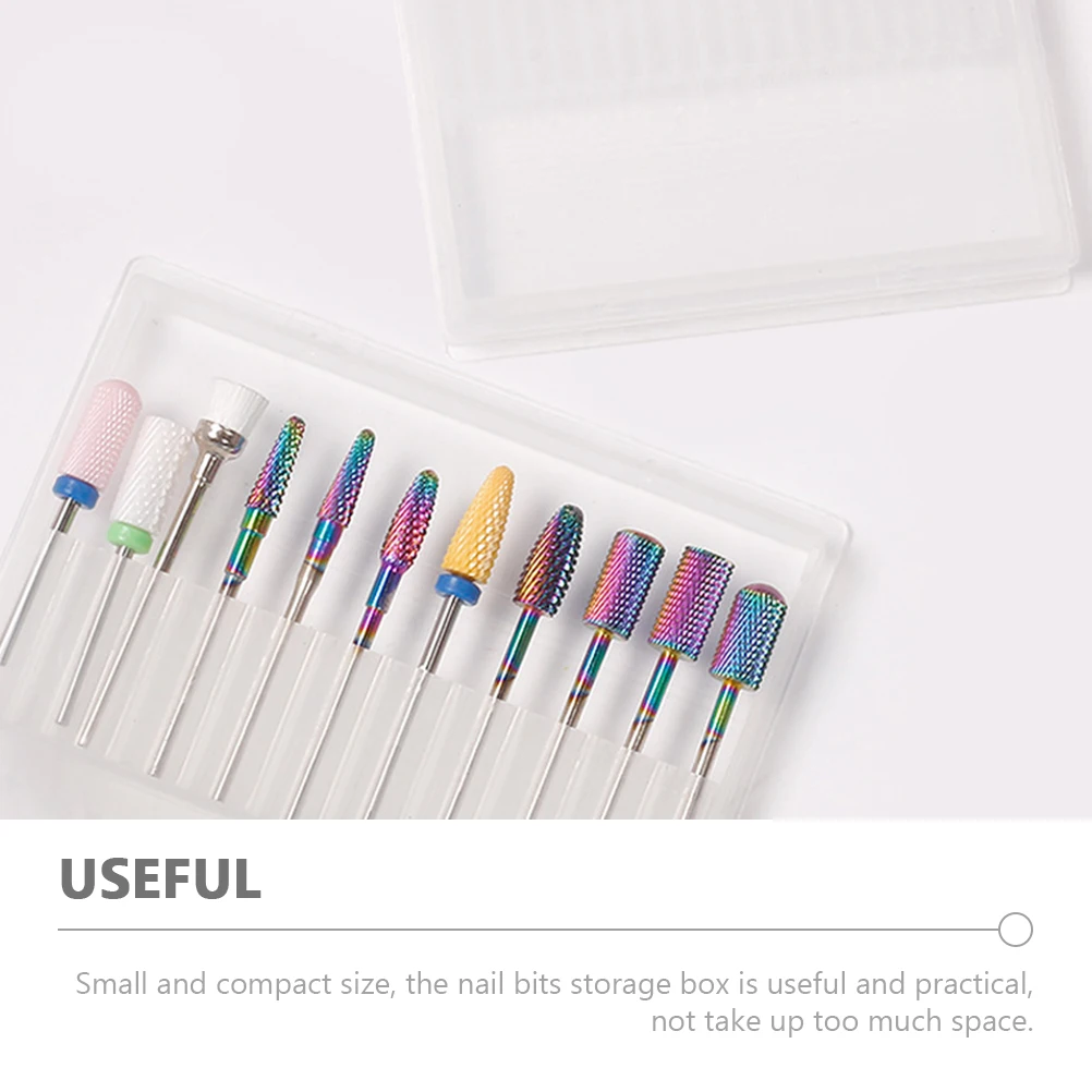 

Nail Drill Bit Storage Holder Portable Storage Box with Lid Multi Hole Organizer for Nail Bits Clear Practical Compact