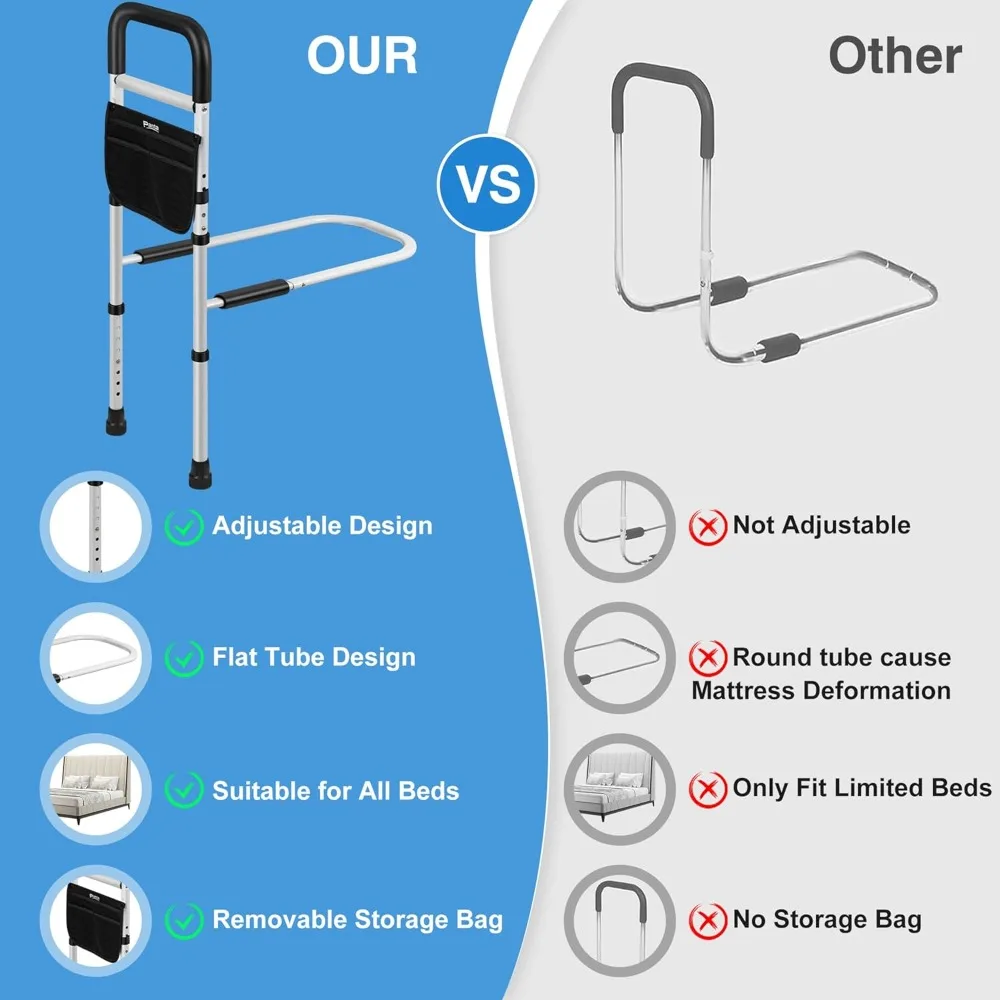Bed Rails for Elderly Adults, Adjustable Bed Assist Rails for Seniors, Bed Side Rails with Support Legs and Storage Pocket