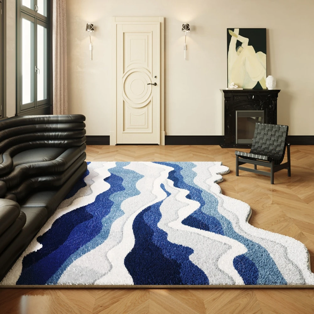 سجادة VIKAMA على شكل موجة المحيط الأزرق في منطقة ممر غرفة الضيوف. سجادة أرضية عند المدخل. عناصر ديكور منزلي جميلة #5