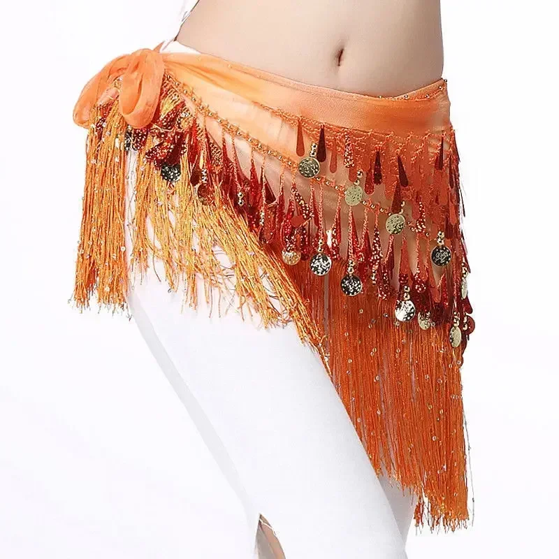 Lady Women Belly Dance Hip Scarf Accessories 3 Row Belt Skirt With Gold bellydance Tone Coins Waist Chain Wrap Adult Dance Wear