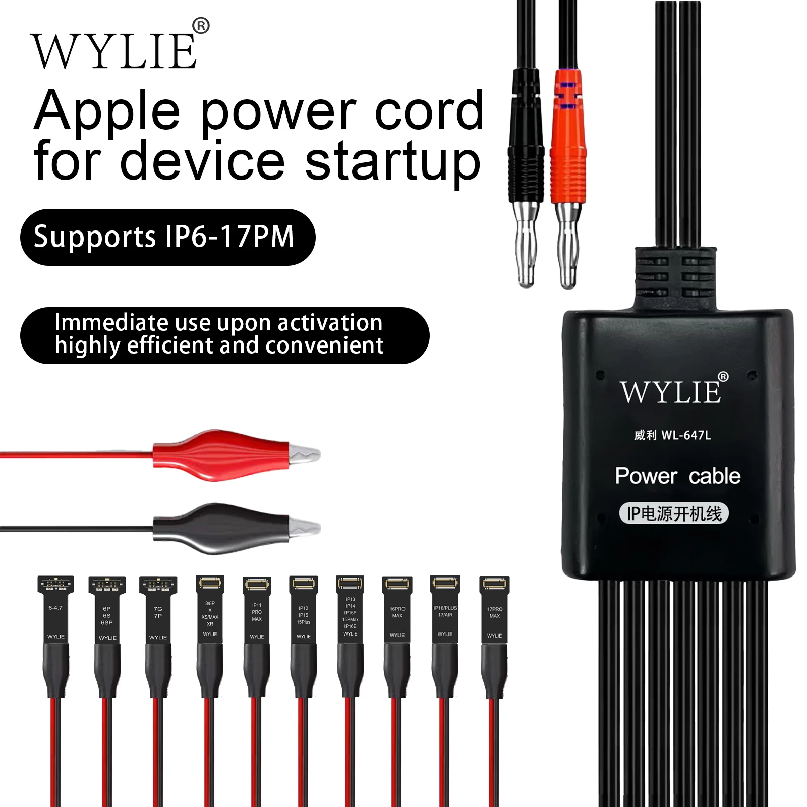 WYLIE WL-647L Boot Power Cable for iPhone 6-17 Pro Max Phone Repair Tool with Original Connector No Battery Needed Testing Cord