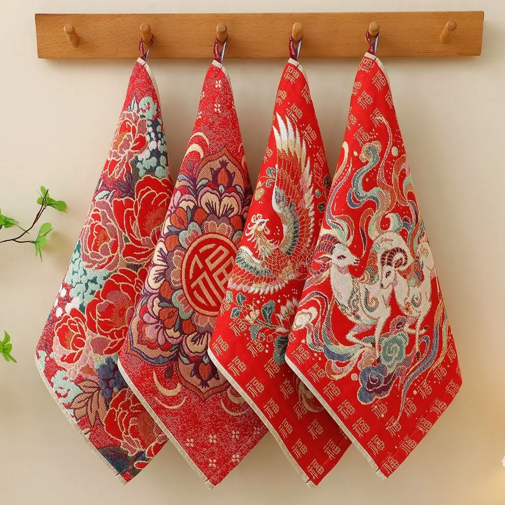 New 34x40cm Large Hand Towel Good Luck 4 Layer Cotton Gauze Pure Cotton Dish Cloth Quick Dry Decorative Tea Towel Lamb Year Gift