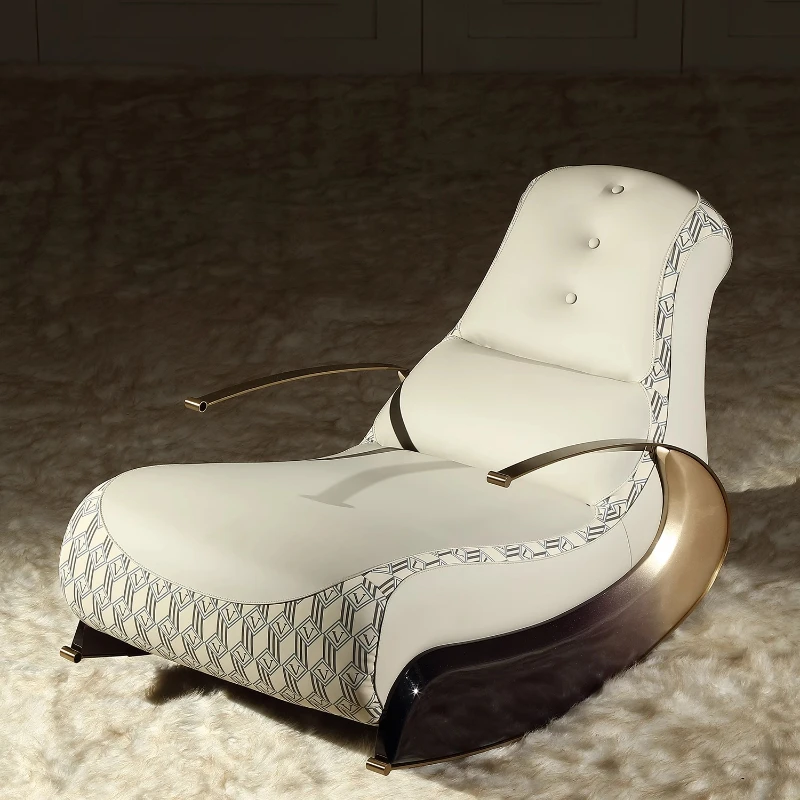 

Modern Italian light luxury rocking chair leather recliner leisure single sofa rocking