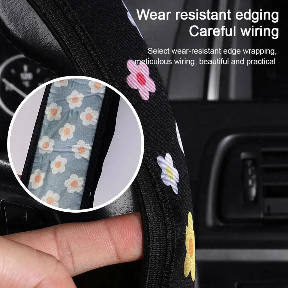 Small Flower Elastic No Inner General Purpose Car Steering Wheel Cover Breathable Absorbent Handle Cover Car Accessories