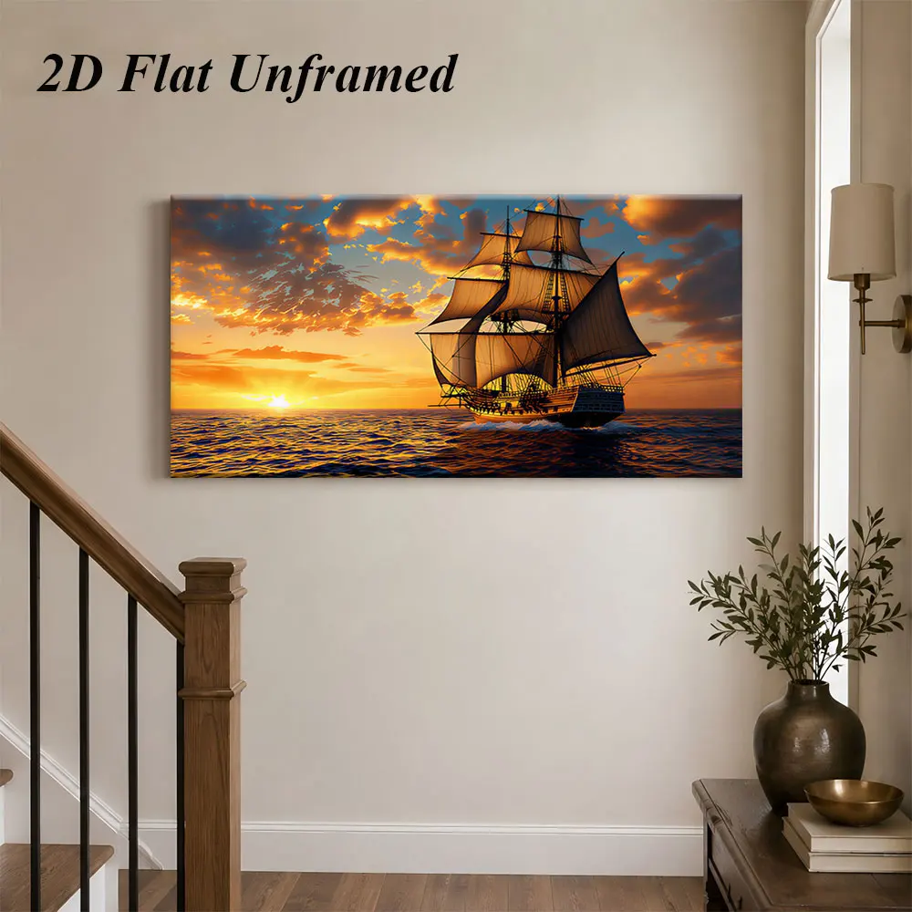 (1PC Unframe)1 sunset sailboat frameless decoration painting, ocean scenery, living room, bedroom, office decoration painting,