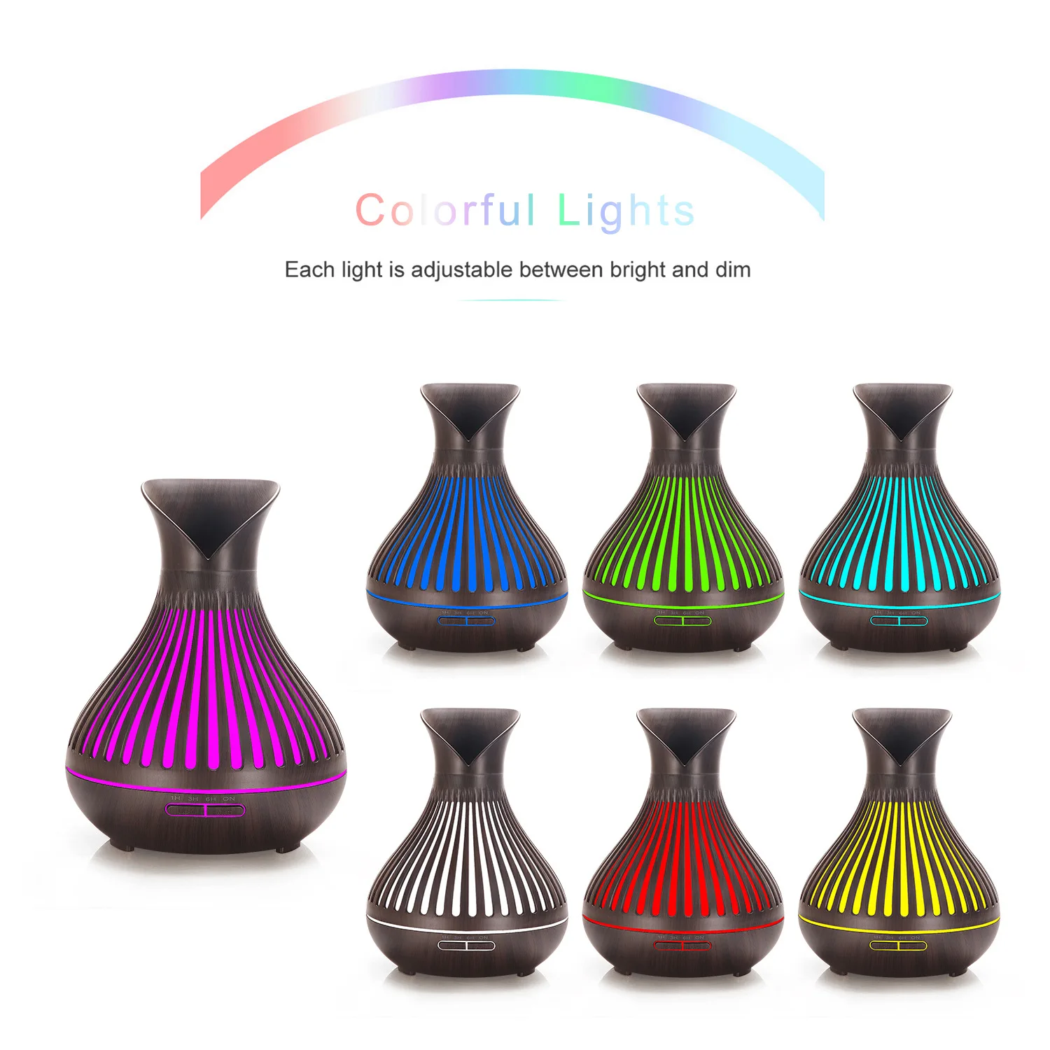 500ml Wood Color USB Aroma Diffuser, Essential Oil Diffuser with 7 Color LED Lights & Remote Control, USB Powered Air Humidifier