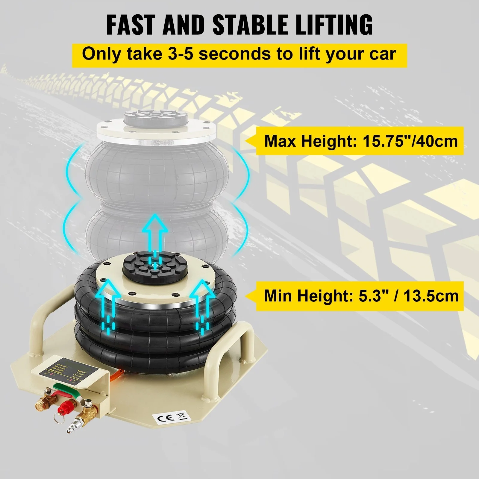 Air Jack, 3 Ton Double Bag Air Jack, Air Bag Jack Lift Up to 15.75 Inch, 3-5s Fast Lifting Air Bag Jack for Cars with Short Hand