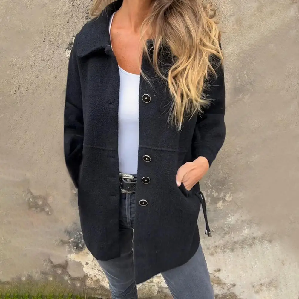 Abrigo de lana de estilo Simple para mujer, chaqueta de un solo pecho con solapa, informal, para Otoño e Invierno