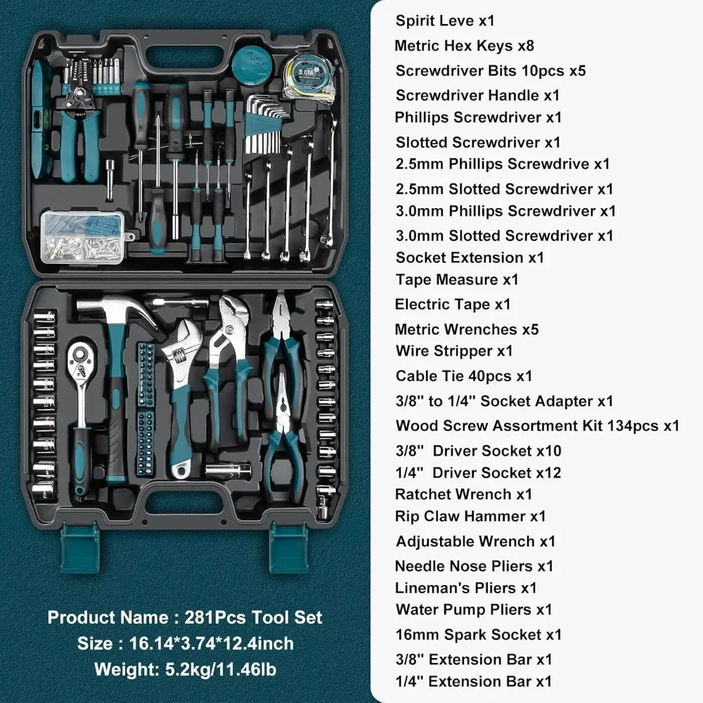 Sundpey Home Tool Kit 281-PCs - Portable Complete Basic Repair General Hand Tool Sets for Men Women - Full Tool  Box Case