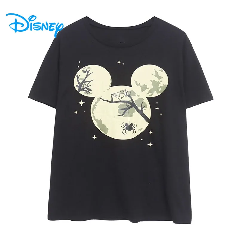 

Футболка Disney с Микки Маусом на Хэллоуин, женская повседневная футболка с героями мультфильмов, забавная футболка с круглым вырезом и короткими рукавами, топ, летняя женская уличная одежда