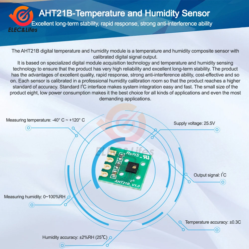 AHT21 High Precision Digital Temperature and Humidity Sensor Measurement Module I2C Communication Replace SHT20 FOr Arduino