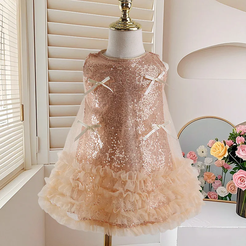 

Платье для девочек 2025 года, платье-торт, высококачественная блестящая модная повседневная юбка в стиле вестерн, милая