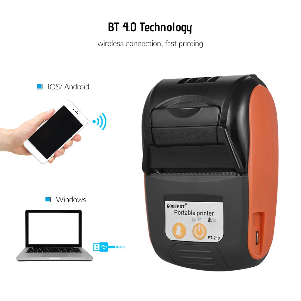Imagem -03 - Goojprt Impressora Térmica Portátil Impressora de Recibos de Logística Lojas de Varejo Restaurantes e Fábricas Handheld 58 mm Pt210