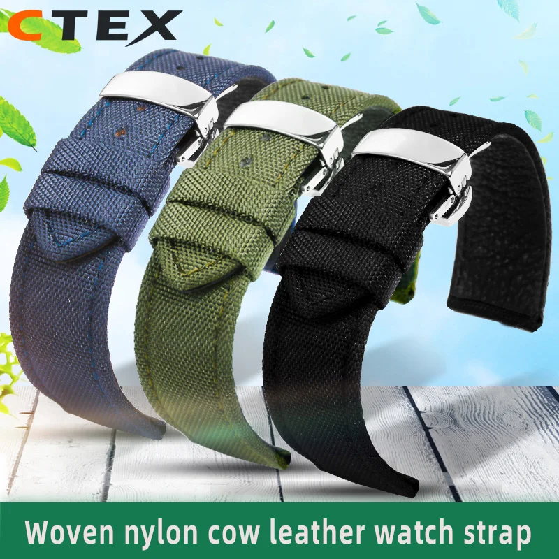 

19mm 20mm 22mm 23mm 24mm Nylon Leather Wrist Band Men Waterproof Canvas Bracelet For Omega Seiko Casio Tissot IWC Watch Strap