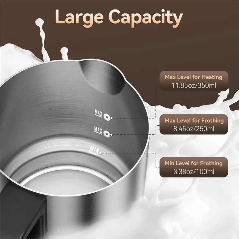Stainless Steel 24Oz Milk Frother Jug With Latte Art Spout, 4In1 Automatic Electric Milk Frother, Hot& Cold Foam Maker, Eu Plug-