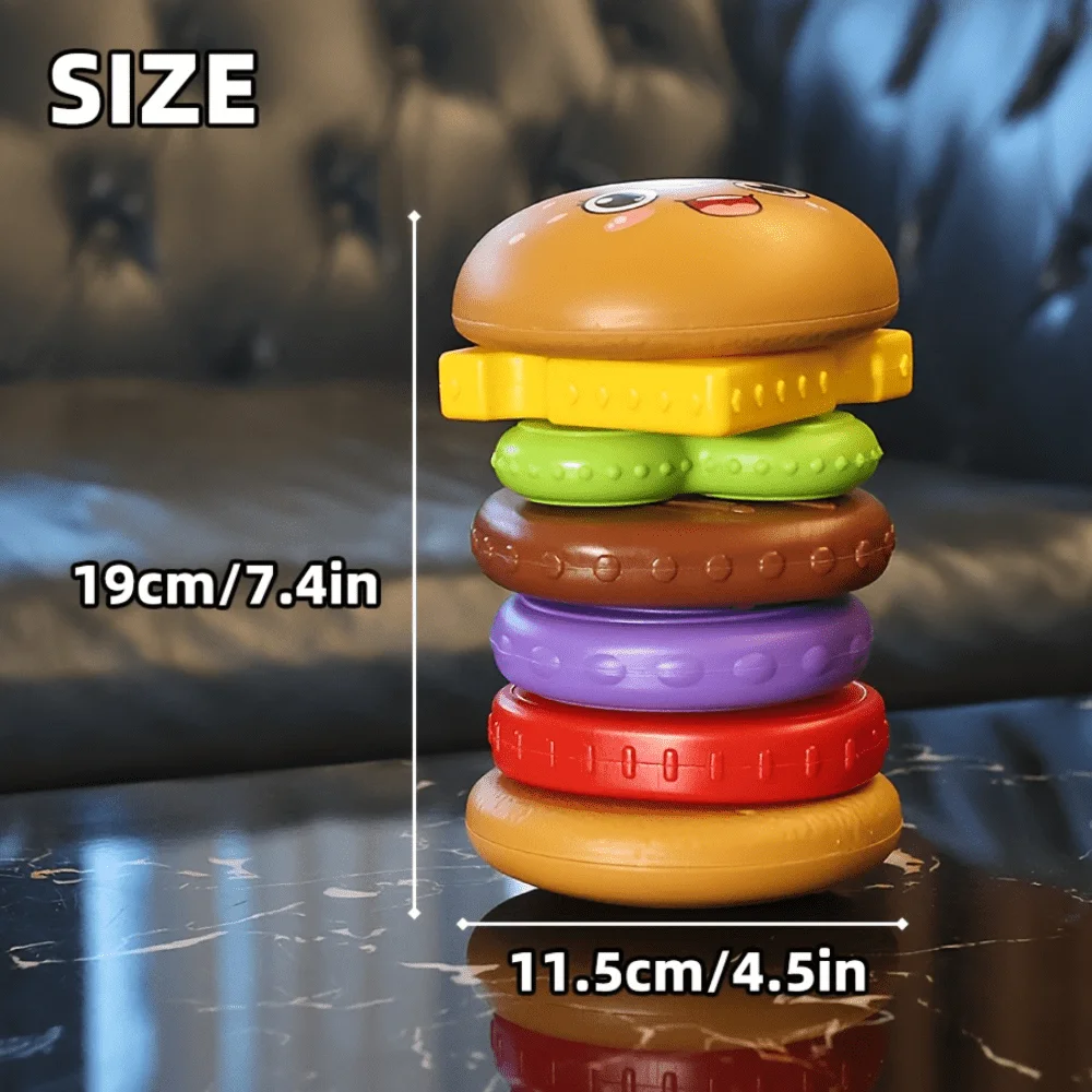Stacking Burger Shape Toy, Multi-Color Recognition, Hand-Eye Coordination and Rotation Educational Puzzle Christmas Gift