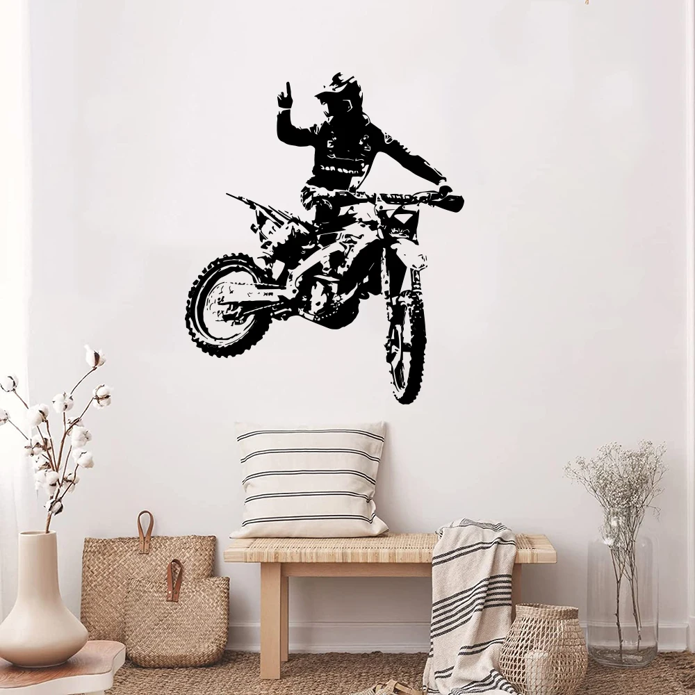 Motocross Motorbike Wall Sticker Dirt Bike Stunt Scoot Motorcycle Bike Wall Decal Bedroom Playroom Home Decor