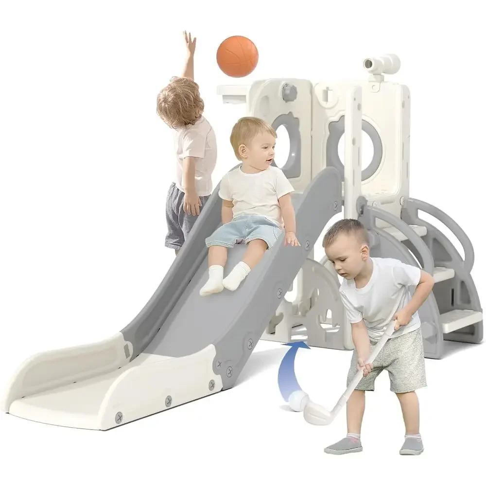 

All-in-One Toddler Slide for Ages 1-3, with Basketball Hoop, Indoor/Outdoor, Easy Assembly, Grey