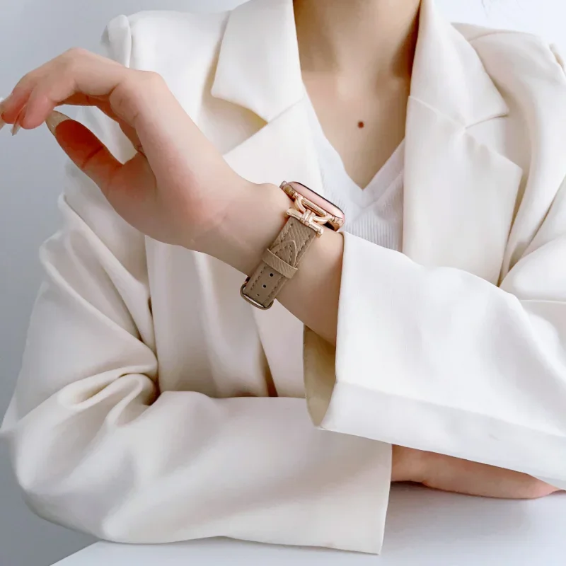 فراشة مشبك حزام جلد طبيعي ل أبل ساعة 41 مللي متر 45 44 40 42 38 49 الترا Correa الفرقة ل iWatch سلسلة 8 7 SE 6 5 4