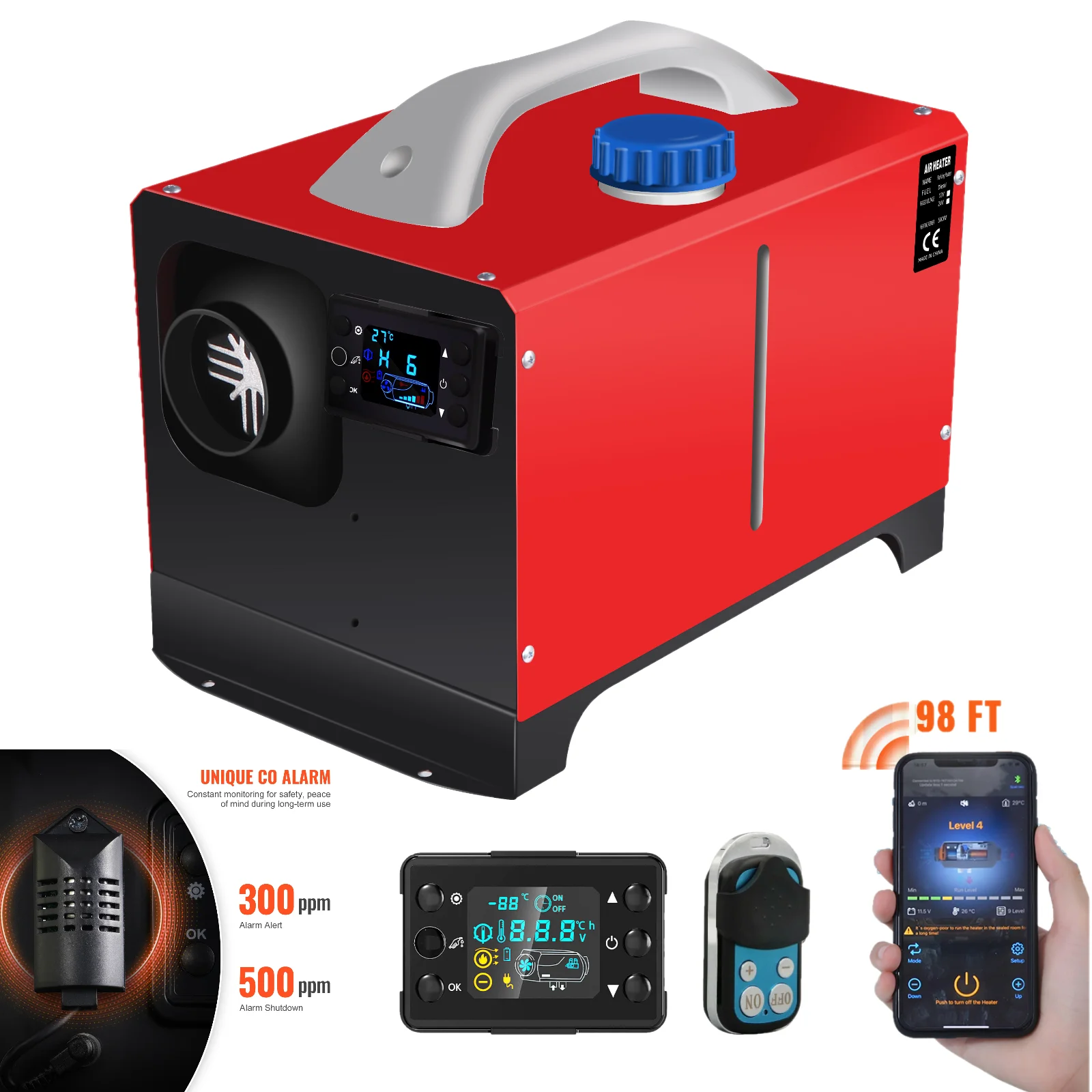 12V/24V Diesel Air Parking Heater 5000W Car Heater w CO Alarm Bluetooth LCD Thermostat Air Diesel Heater For Truck Boat Car