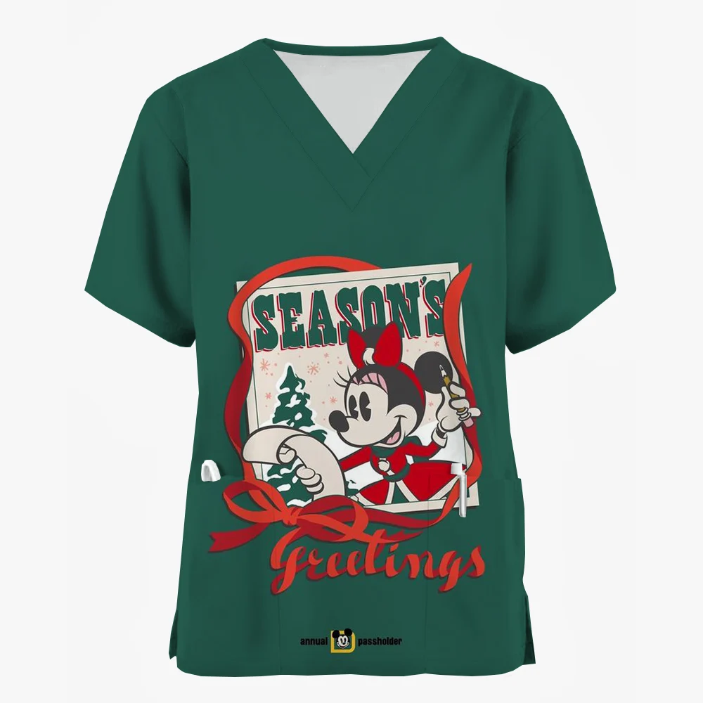 Disney Mickey Mouse Christmas Neutral Medical Uniform Cartoon Christmas Nurse Matte t-shirt dentista Beauty Spa abiti da lavoro